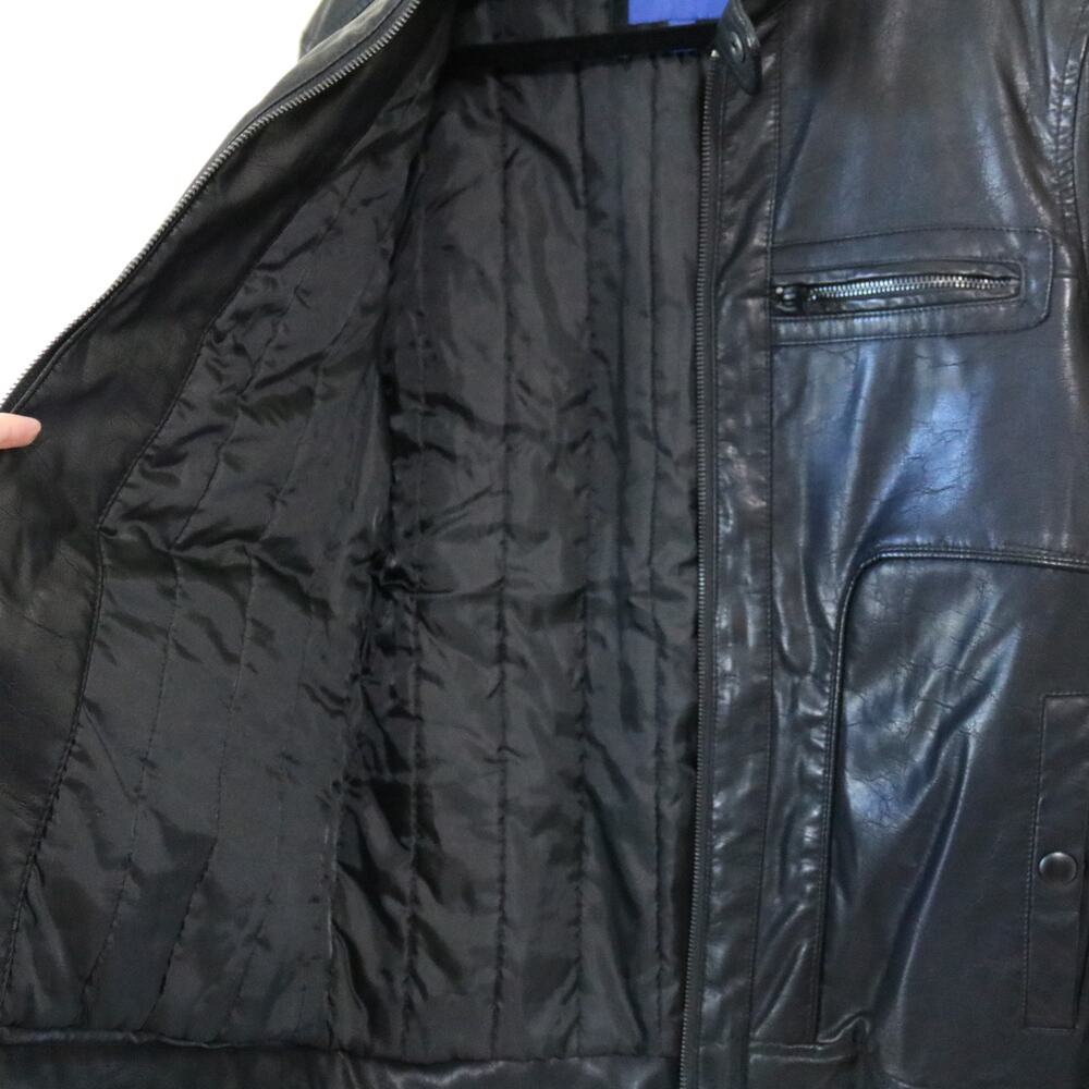 NWOT Men's Black Faux Leather‎ Motorcycle Moto Jacket Lined Warm Small - Picture 5 of 6